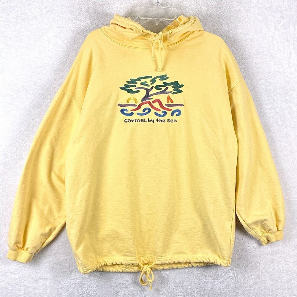 VTG Crazy Shirts Hoodie Mens L Yellow Embroidered  Carmel By The Sea 90s USA